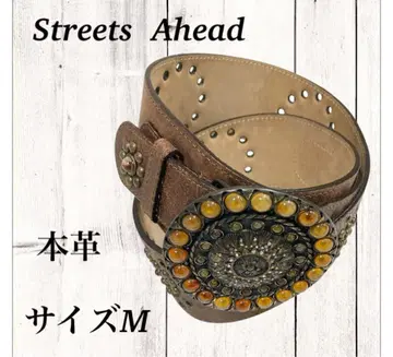 Streets Ahead 가죽 벨트 라운드 앰버 스톤 사이즈 M