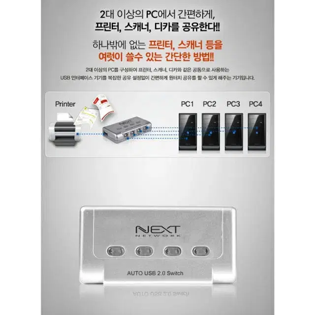 1:4 USB선택기/셀렉터/스위치 NEXT-3504PST (이지넷유비쿼터