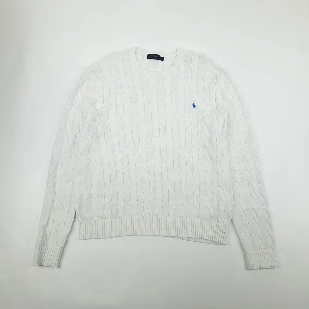 (CS952)XL 폴로 꽈배기 화이트 케이블 라운드 니트 스웨터knit