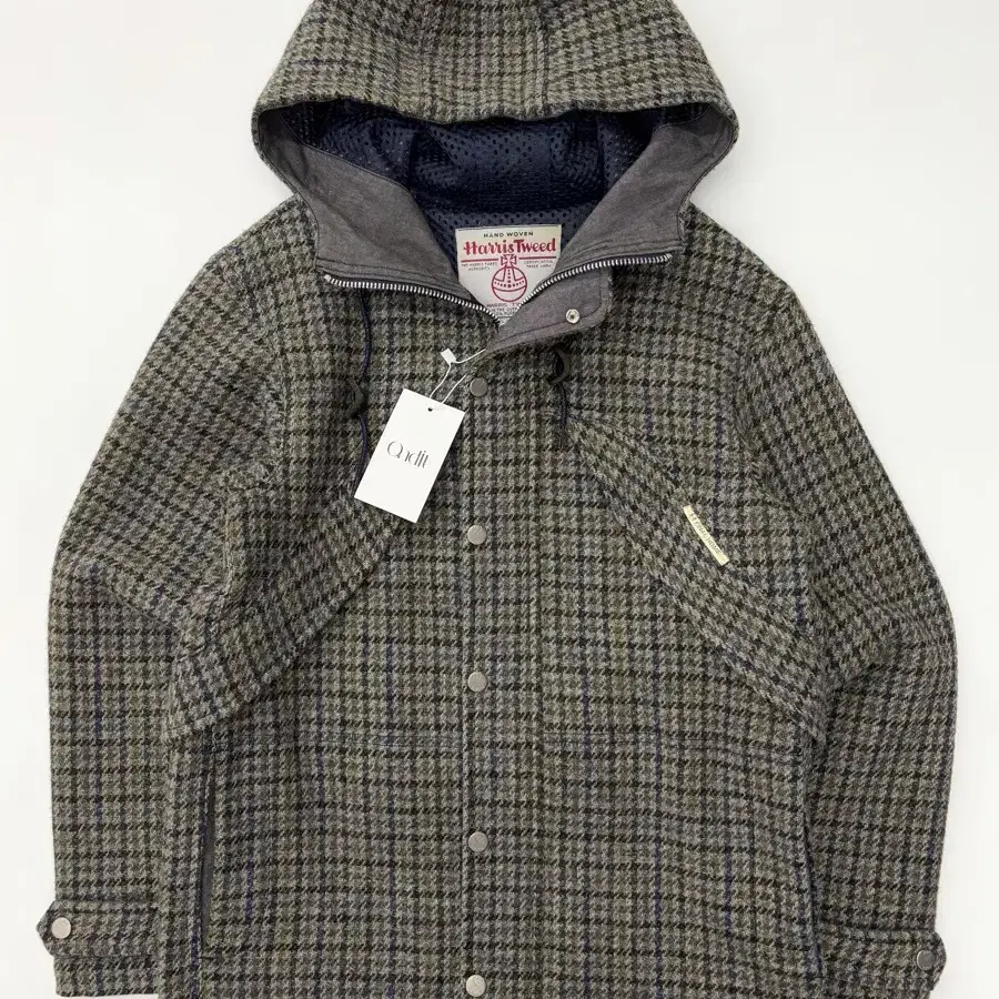 Harris Tweed 해리스 트위드 그레이 체크 울 후드자켓