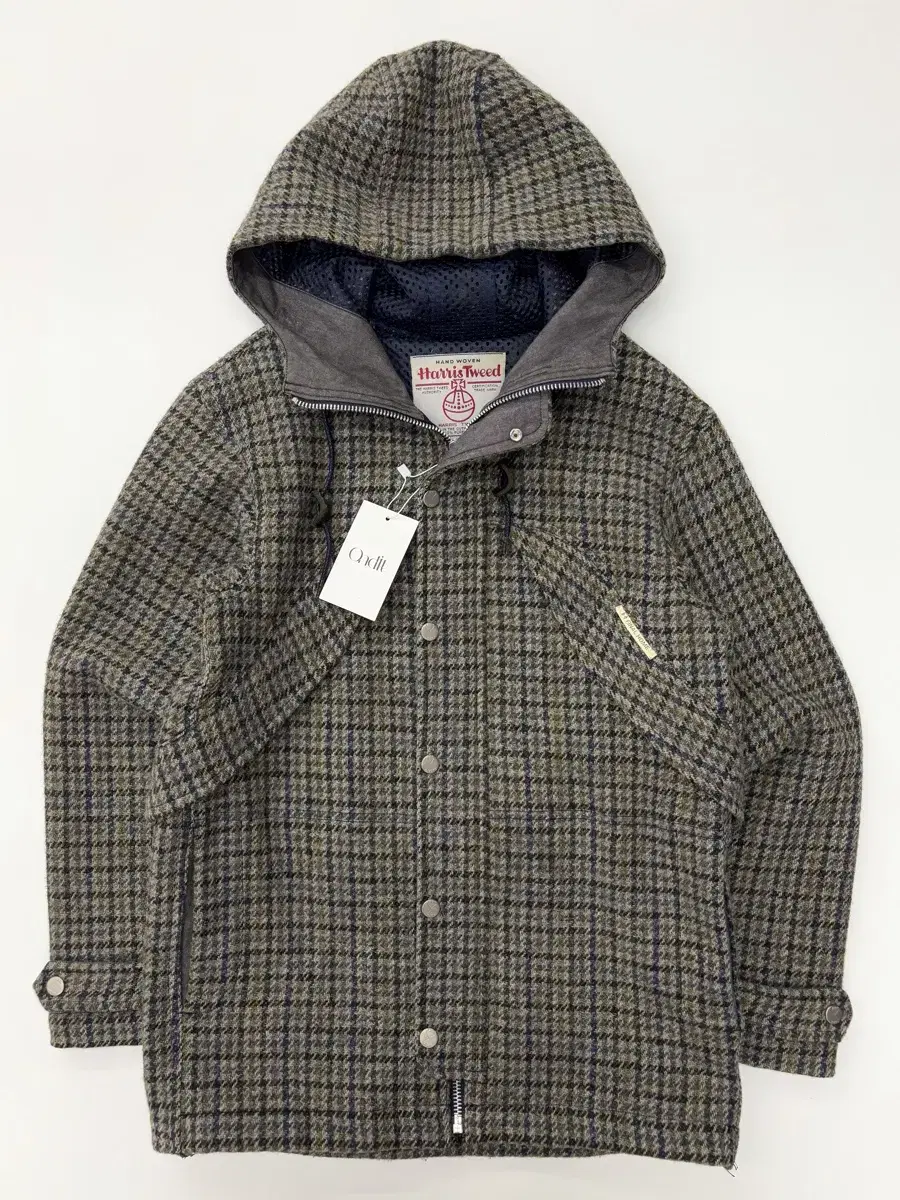 Harris Tweed 해리스 트위드 그레이 체크 울 후드자켓