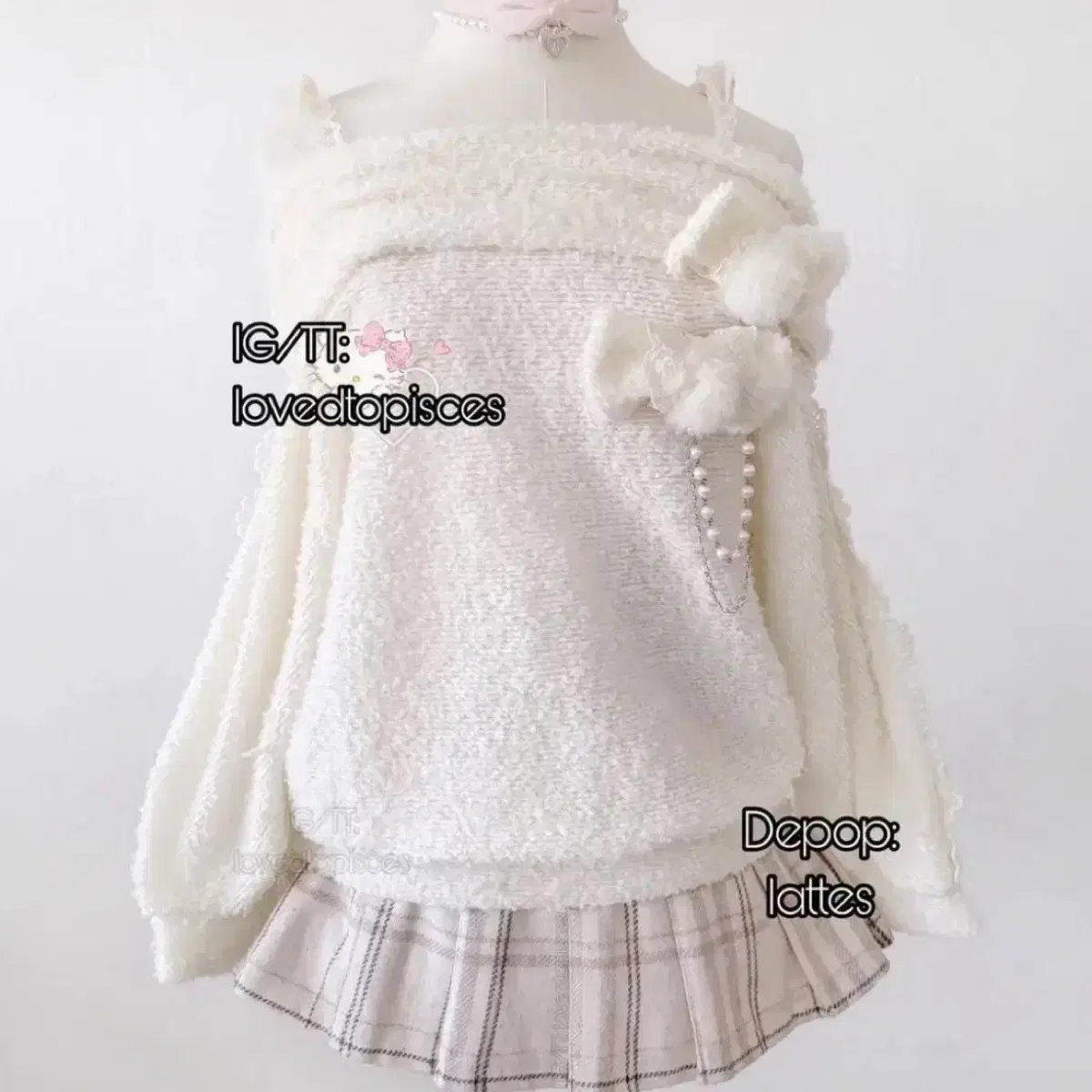 <Belt/Bottoms> Liz Lisa Pink Ribbon Pearl Pom Pom Off-Shoulder Dress Knit Hime Gyaru