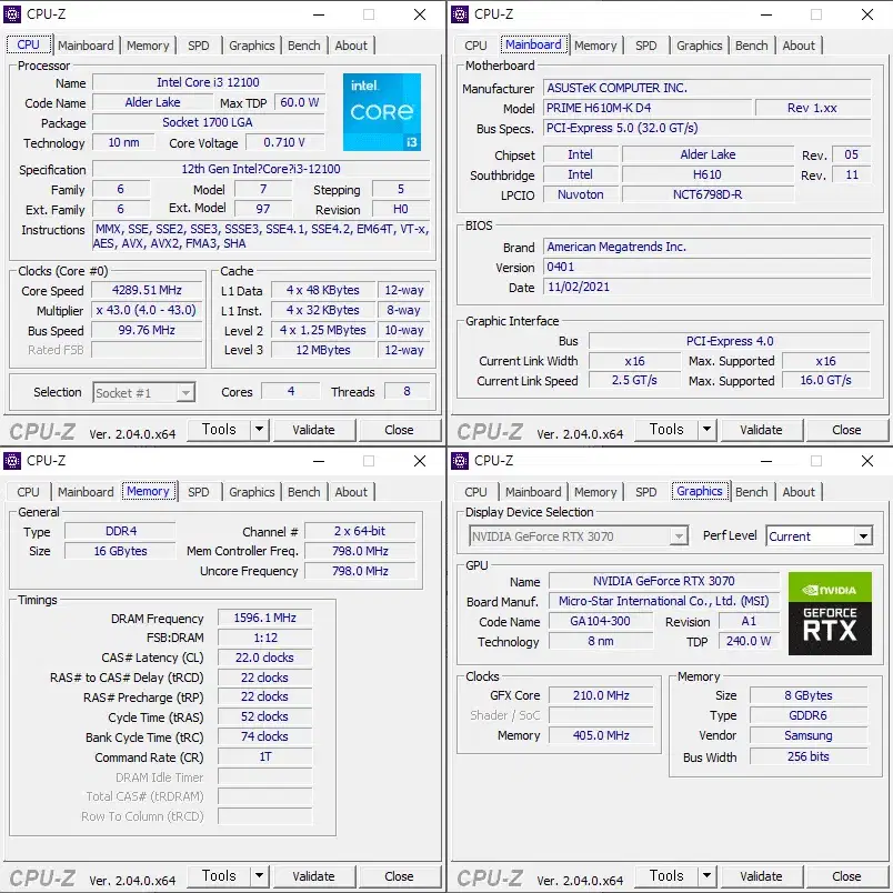 [개인] i3-12100F RTX 3070 게임용 PC 본체 팝니다