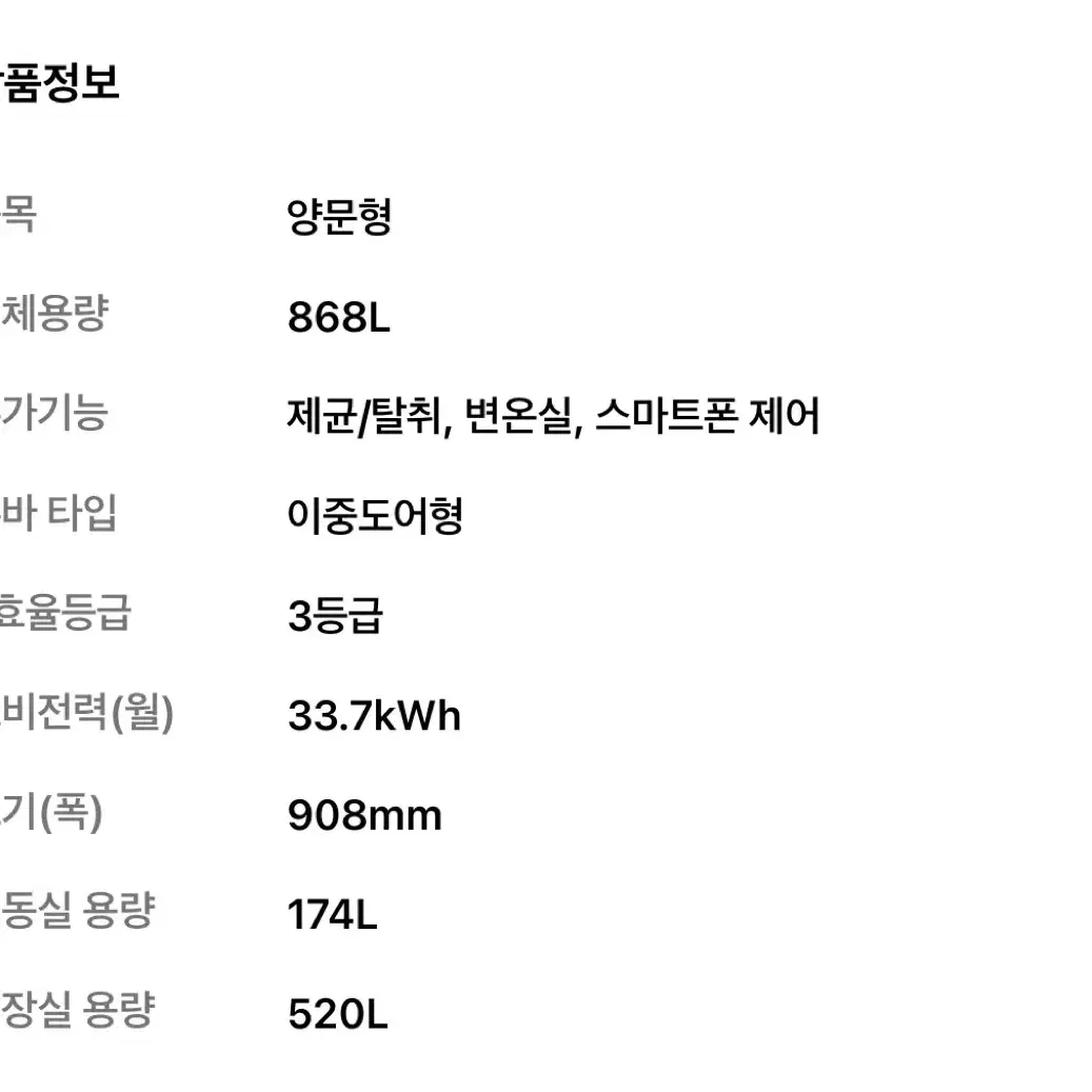 삼성 비스포크 냉장고 4도어 868L