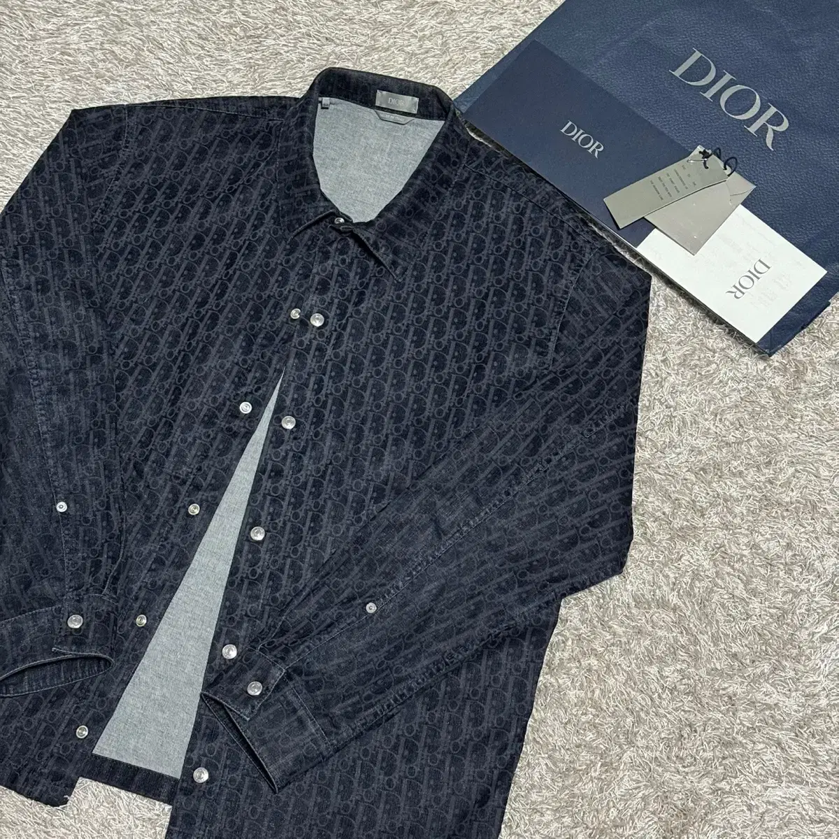 [Size 54] Dior Oblique Cotton Blend Denim Shirt