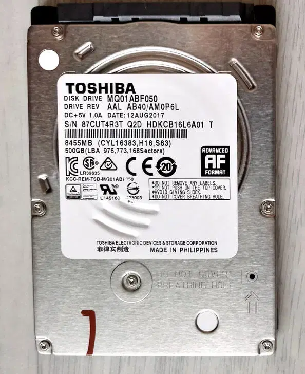 2.5" 500GB 하드(1,128시간사용,TOSHIBA,HDD)(택포)