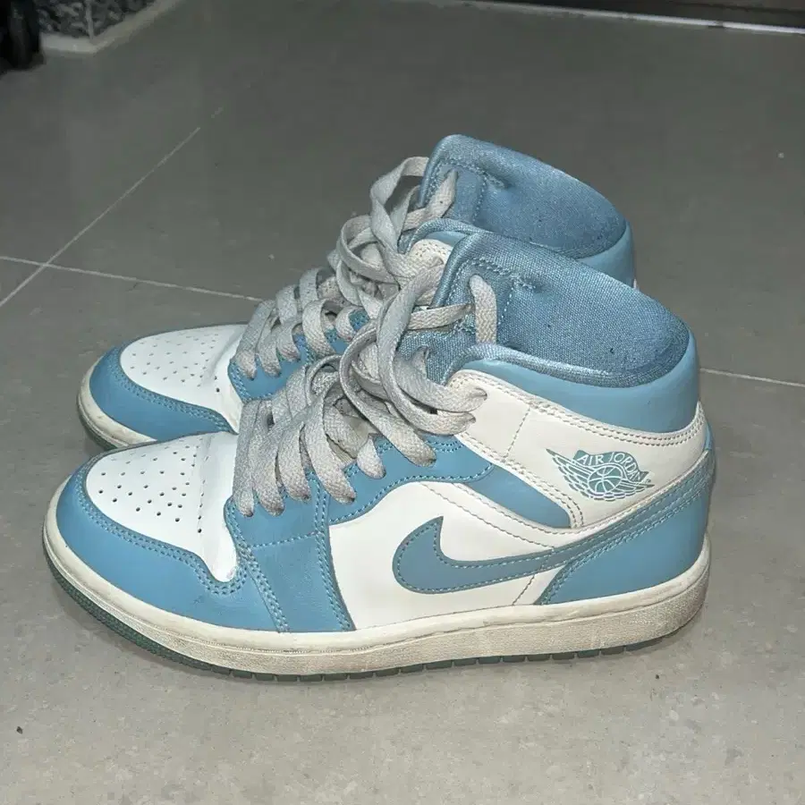 (W) Jordan 1 Mid Sail and Worn Blue