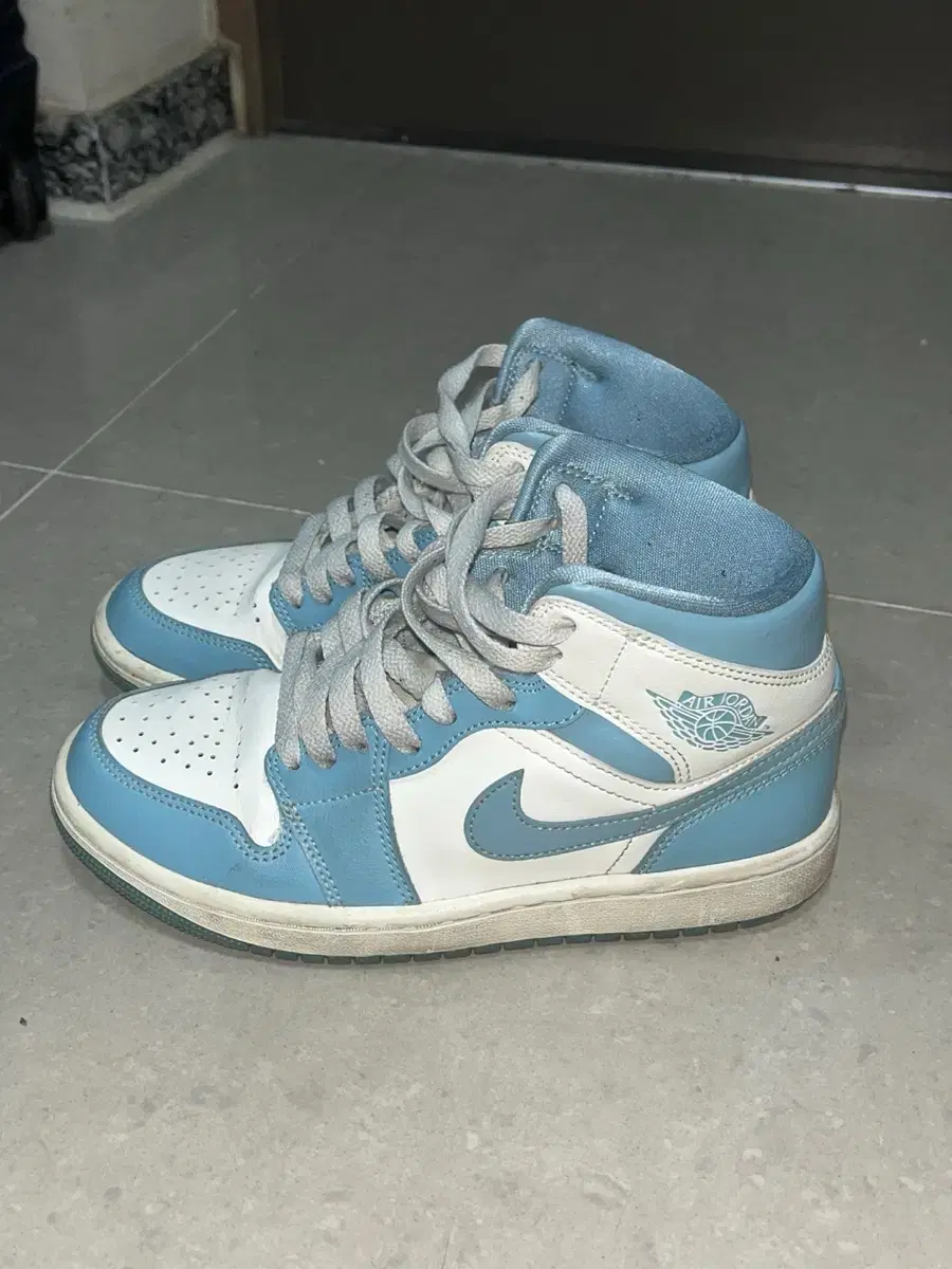 (W) Jordan 1 Mid Sail and Worn Blue