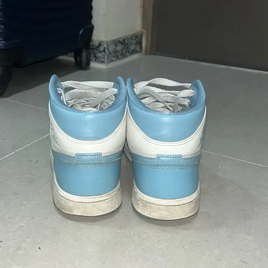 (W) Jordan 1 Mid Sail and Worn Blue