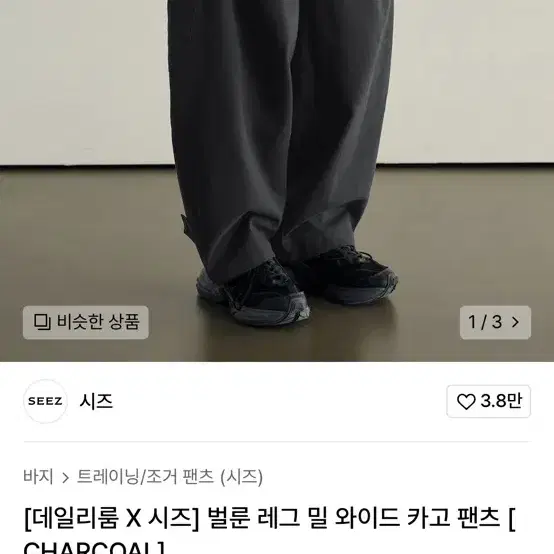 L) 데일리룸 시즈 벌룬 레그 밀 와이드 카고 팬츠 차콜