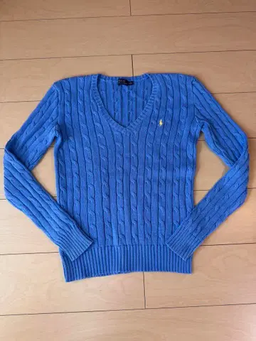 폴로 케이블 니트 V넥 스웨터 파랑 M