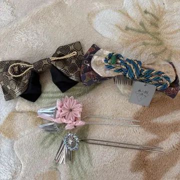 일본 의류용 리본 세트 흑금-단풍 무늬