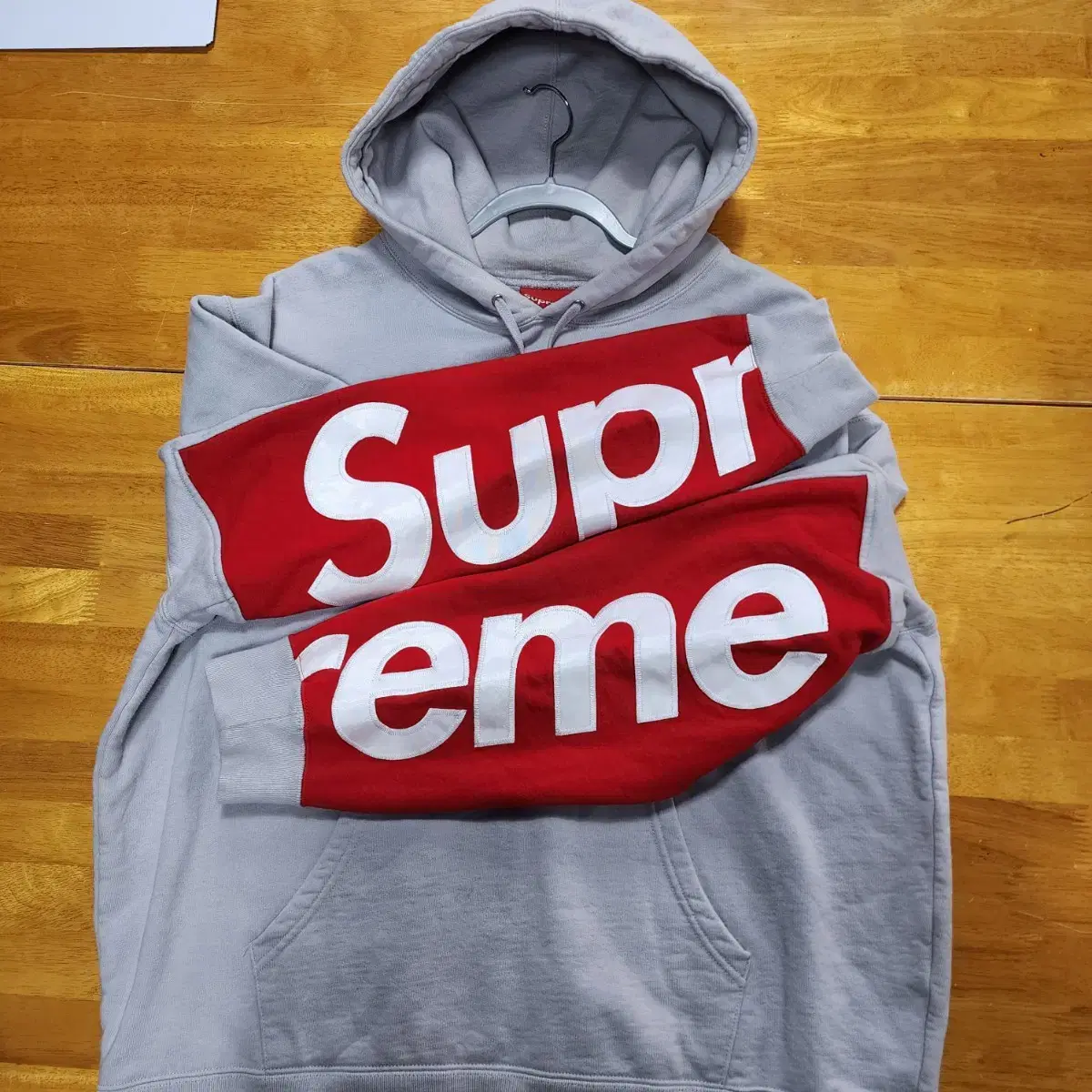 [L] SUPREME 슈프림 크롭 패널즈 스웻 후드 그레이