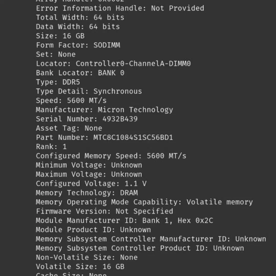 마이크론 ddr5 16gb 5600 노트북 메모리 판매합니다