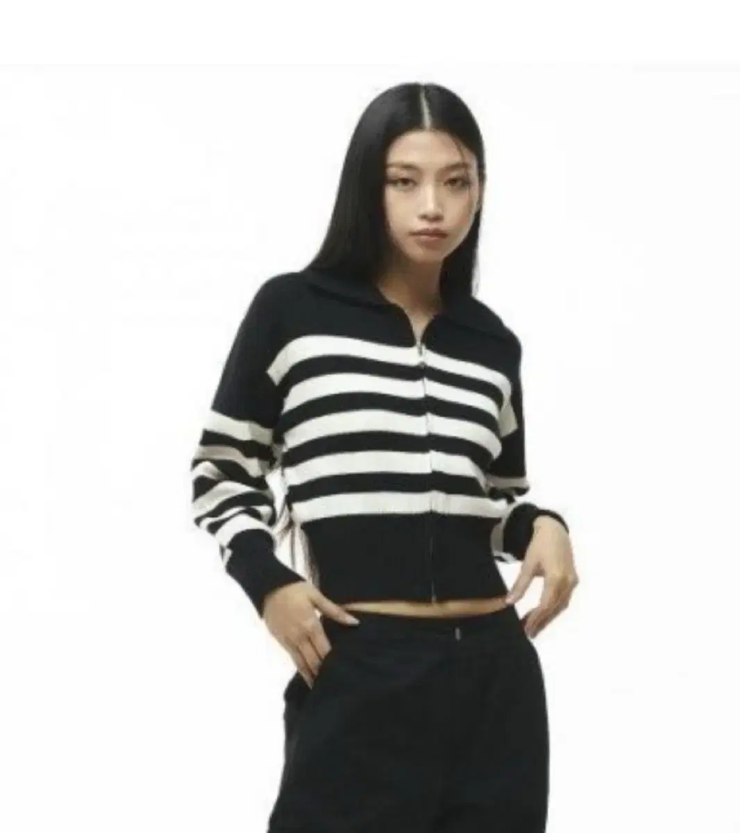 Missy Stripe kara Knit Zip-up