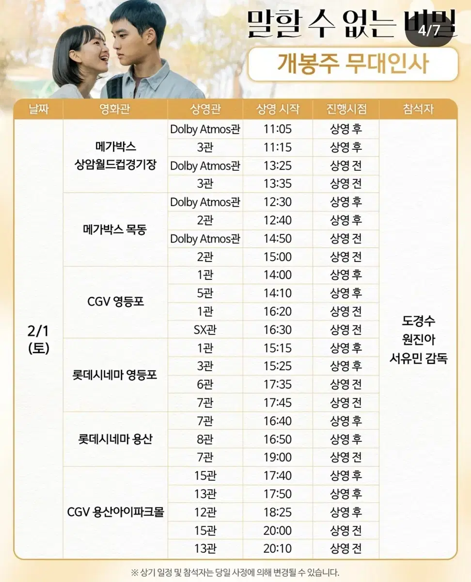 2/1 말할수없는비밀 무대인사 cgv 영등포 도경수