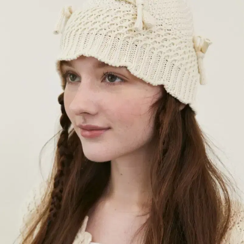 삭스어필 ribbon crochet hat ivory