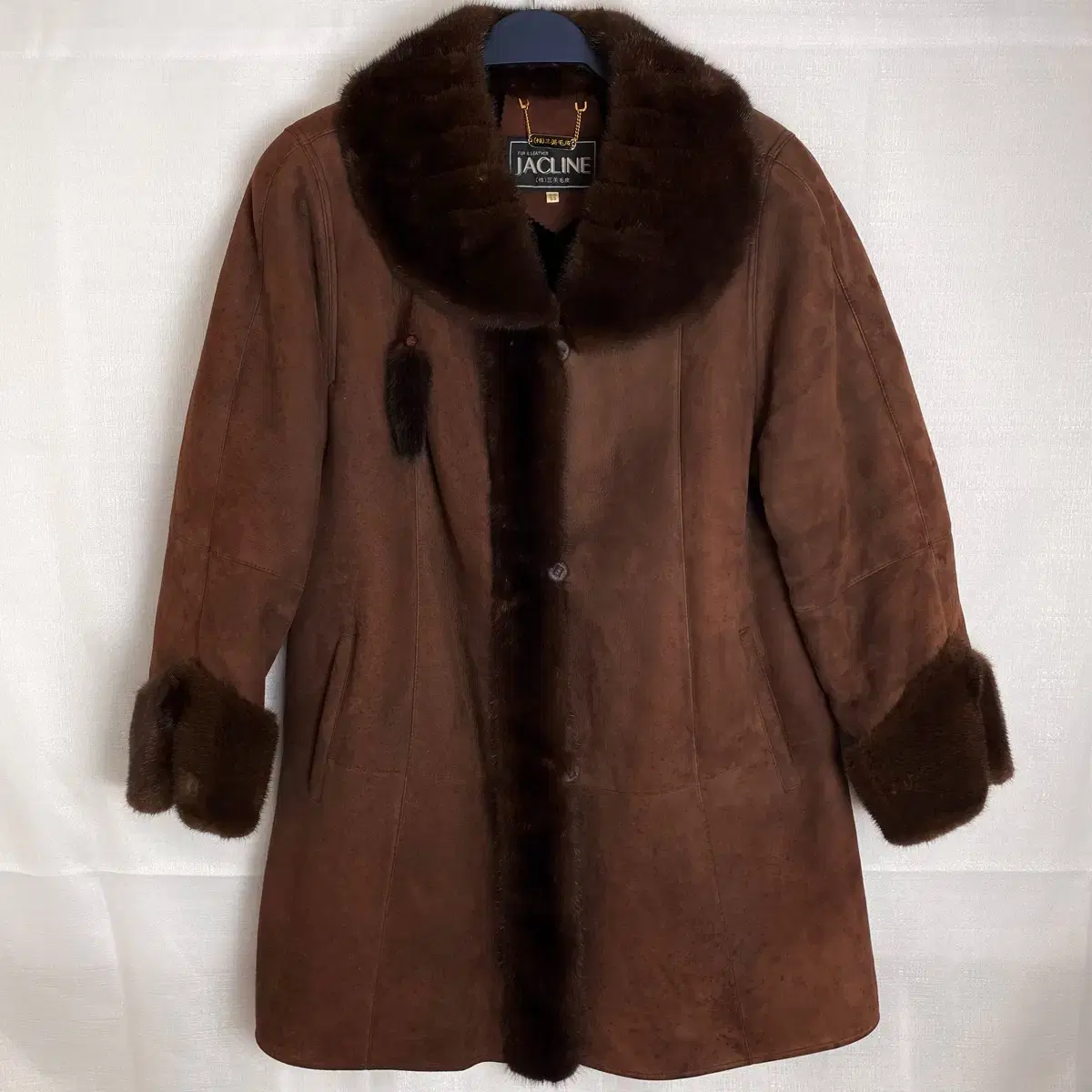 [W(L)] JACLINE Vintage Sheepskin Sheep Fur Mink Fur Color-Matching Mouton Coat