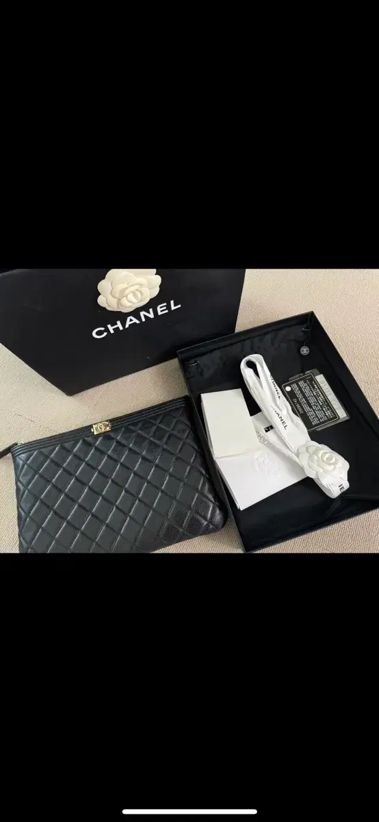 Chanel Boy Clutch New Medium Caviar Champagne Gold