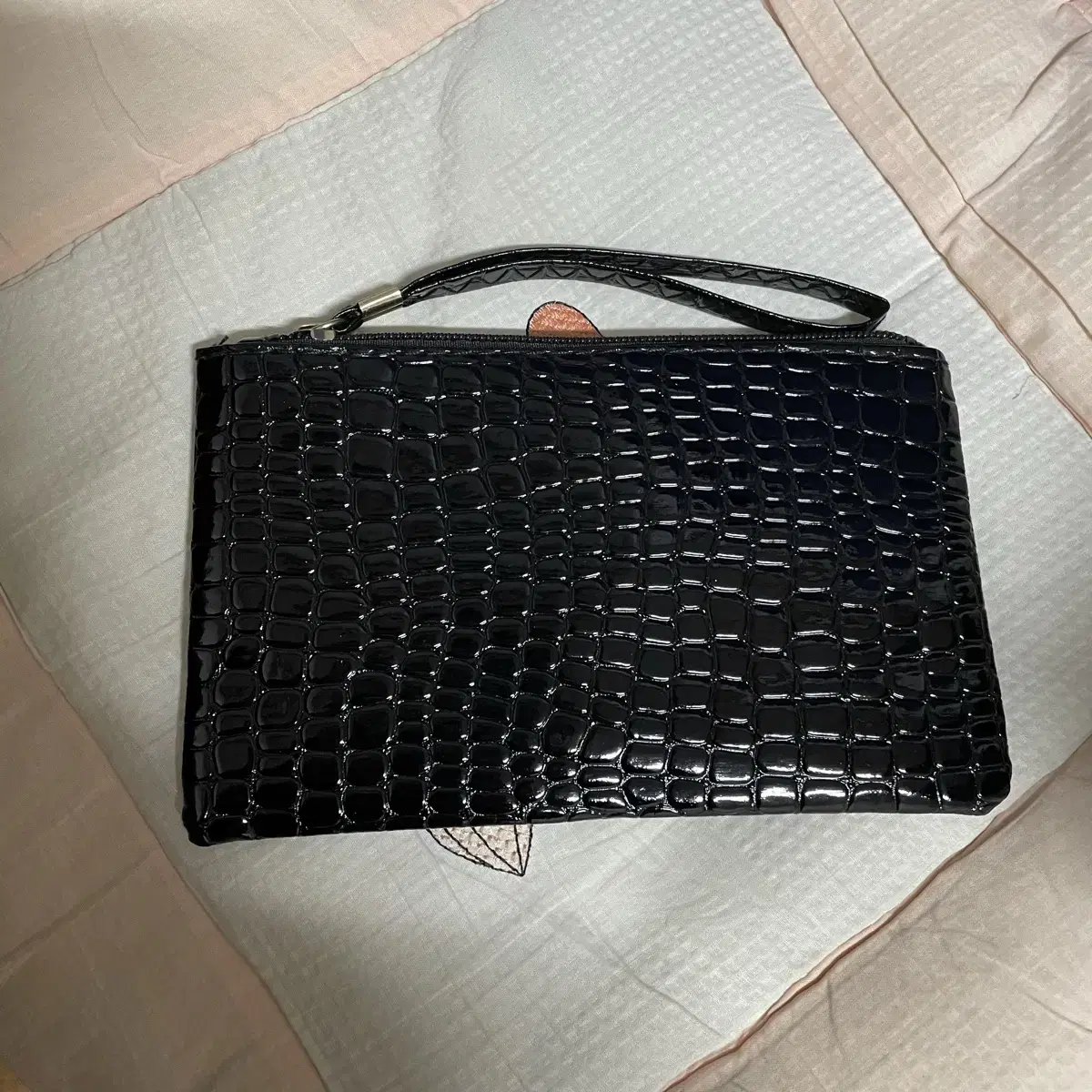 (New Product) Leather Black Black Cosmetics Zipper pouch