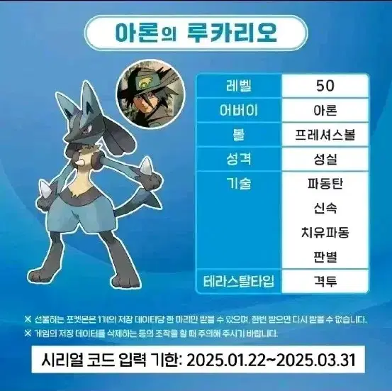 뮤와 파동의 용사 루카리오 코드