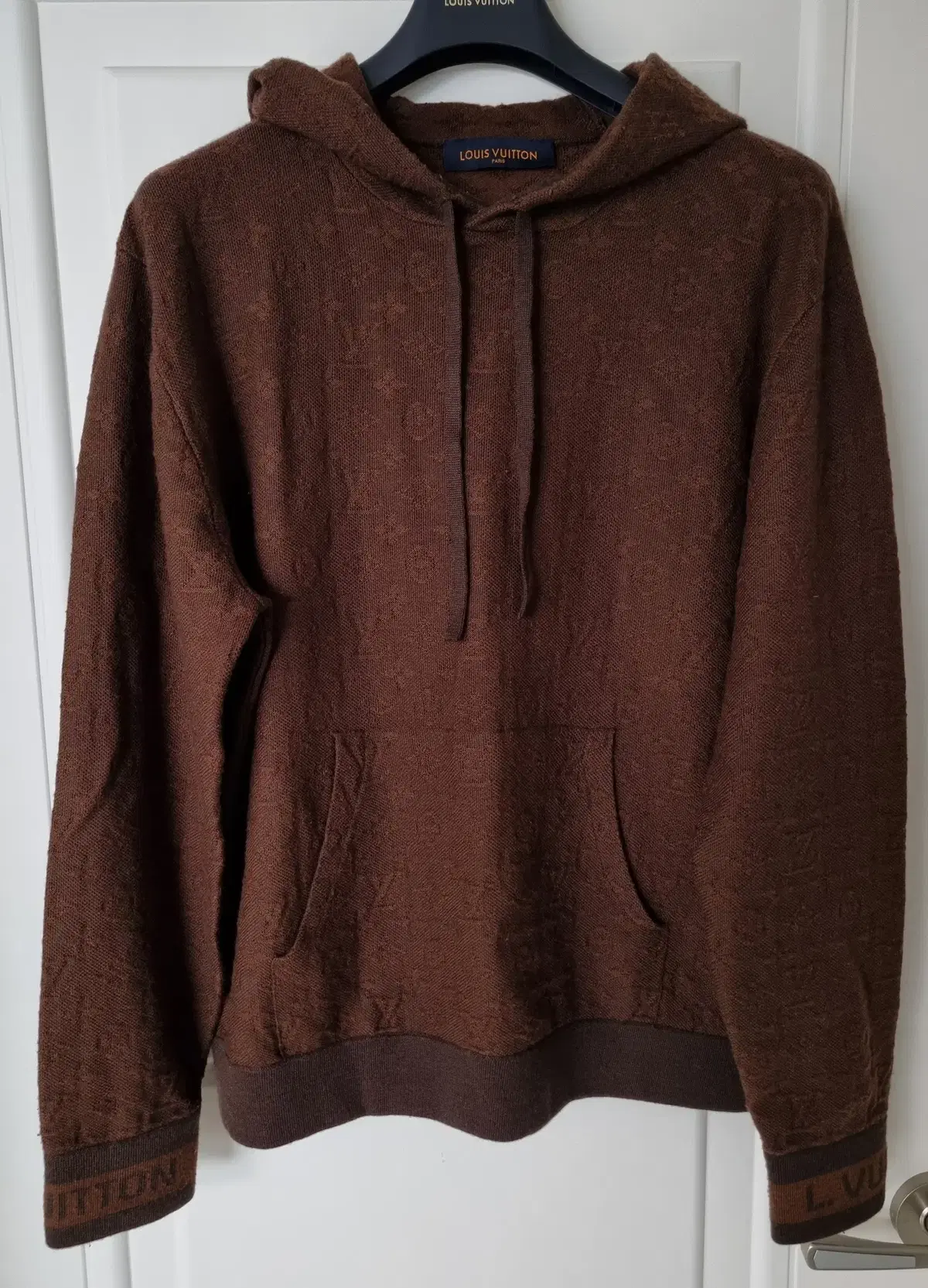 New product-grade department store version of Louis Vuitton's full monogram knit hoodie in brown l