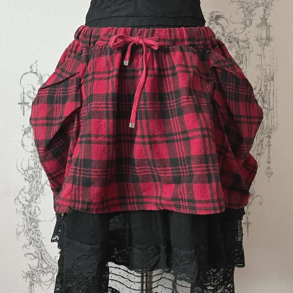 flannel layered check skirt