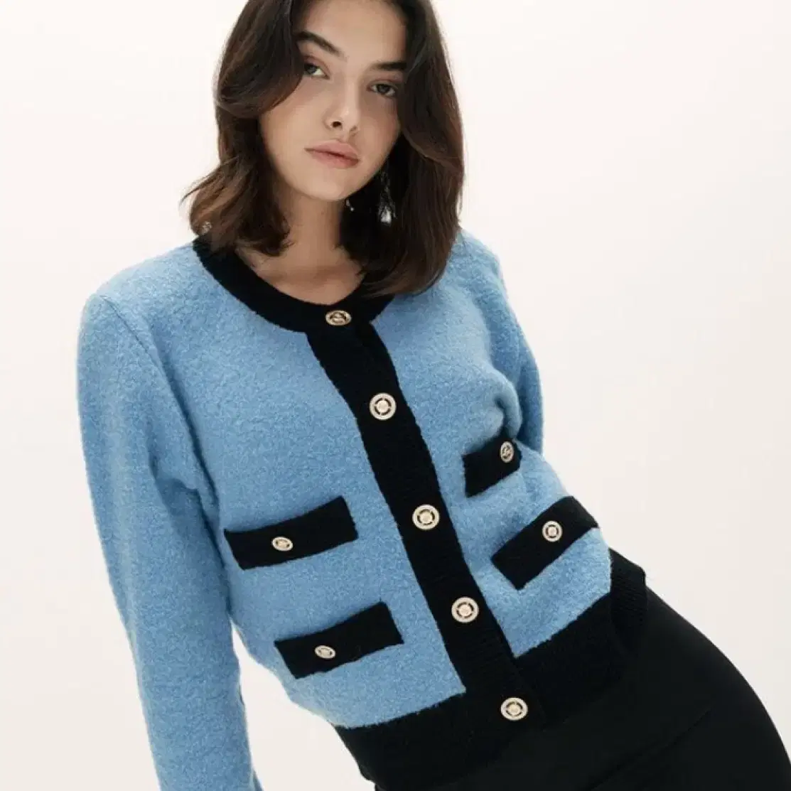 아수라 BOUCLE COMBI CARDIGAN [BLUE]