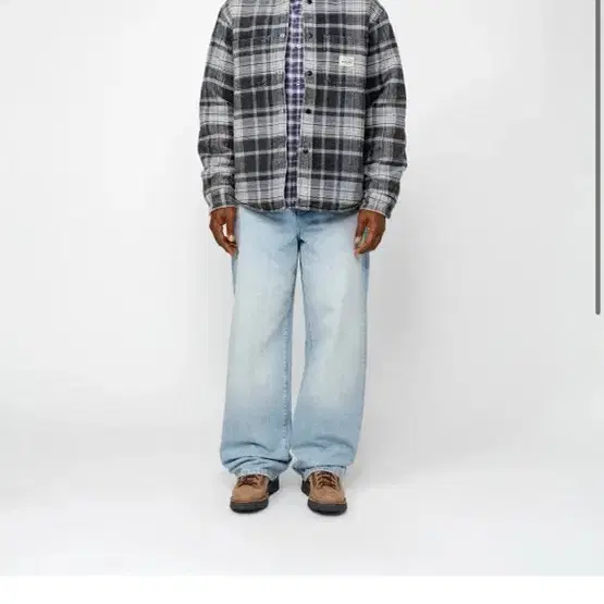 [m] 스투시 HEAVY WASHED PLAID SHIRT Blue