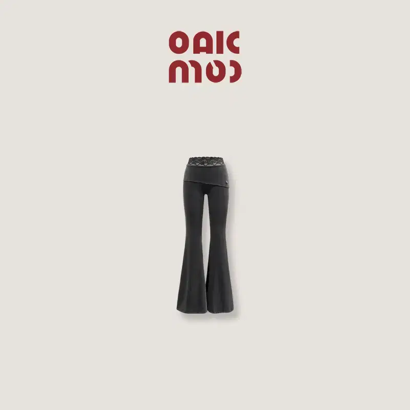 OAKMOO 오크무 그레이 레이스 스트레치 슬림 플레어 팬츠