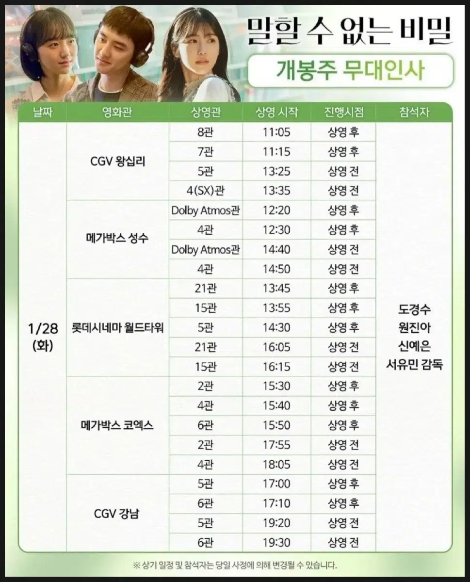 코엑스무대인사)도경수 1/28 B열통로 2연석 초명당