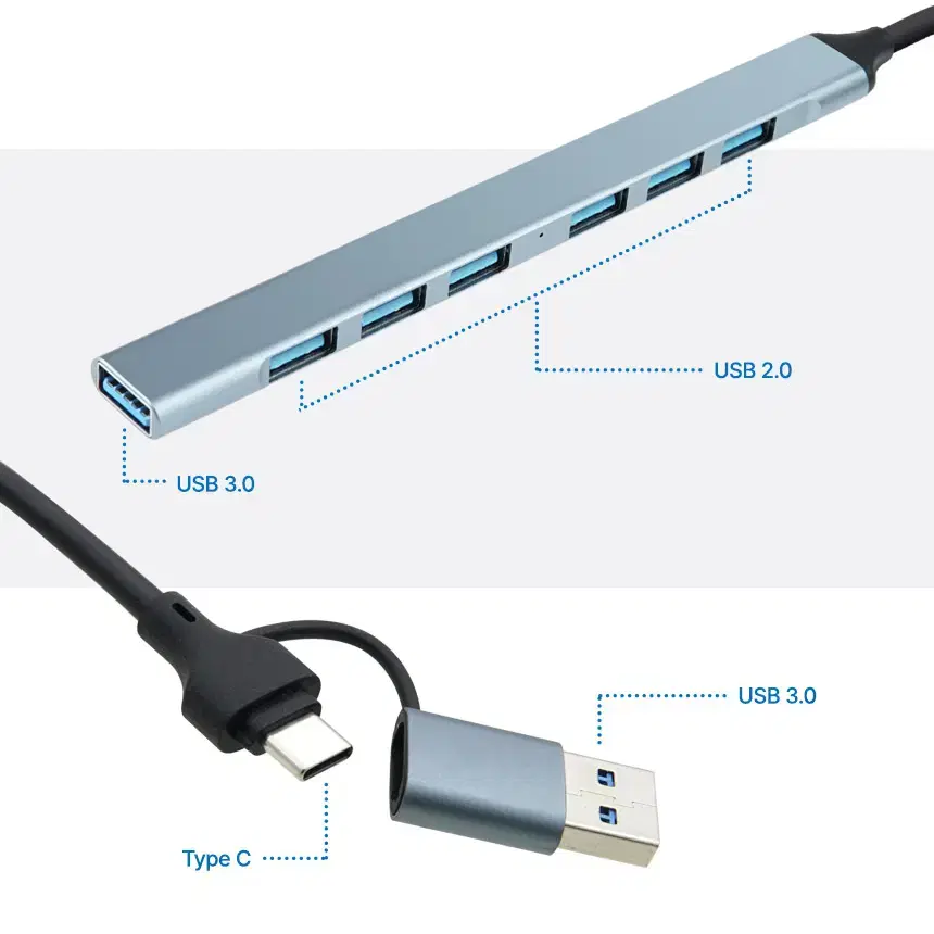 USB3.0 7포트 허브 C타입+USB3.0