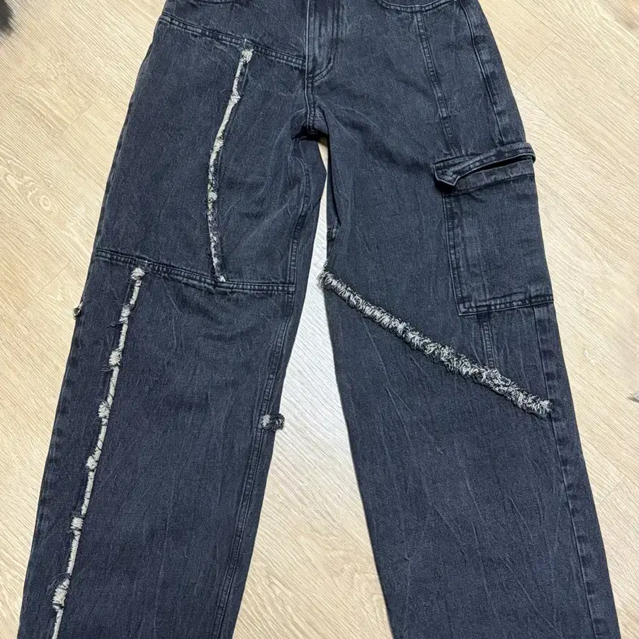 노운 unbalance wide denim pants(charcoal)