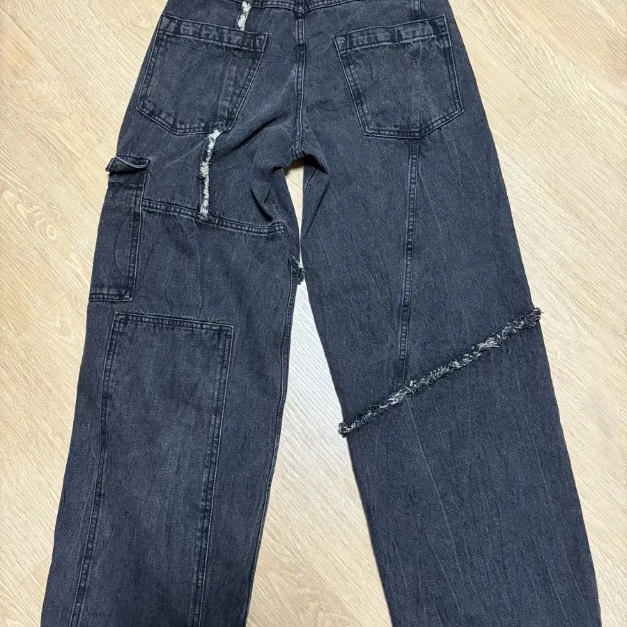 노운 unbalance wide denim pants(charcoal)