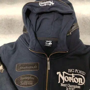 Norton(노튼) 다크 네이비 자수 로고 후드티 M