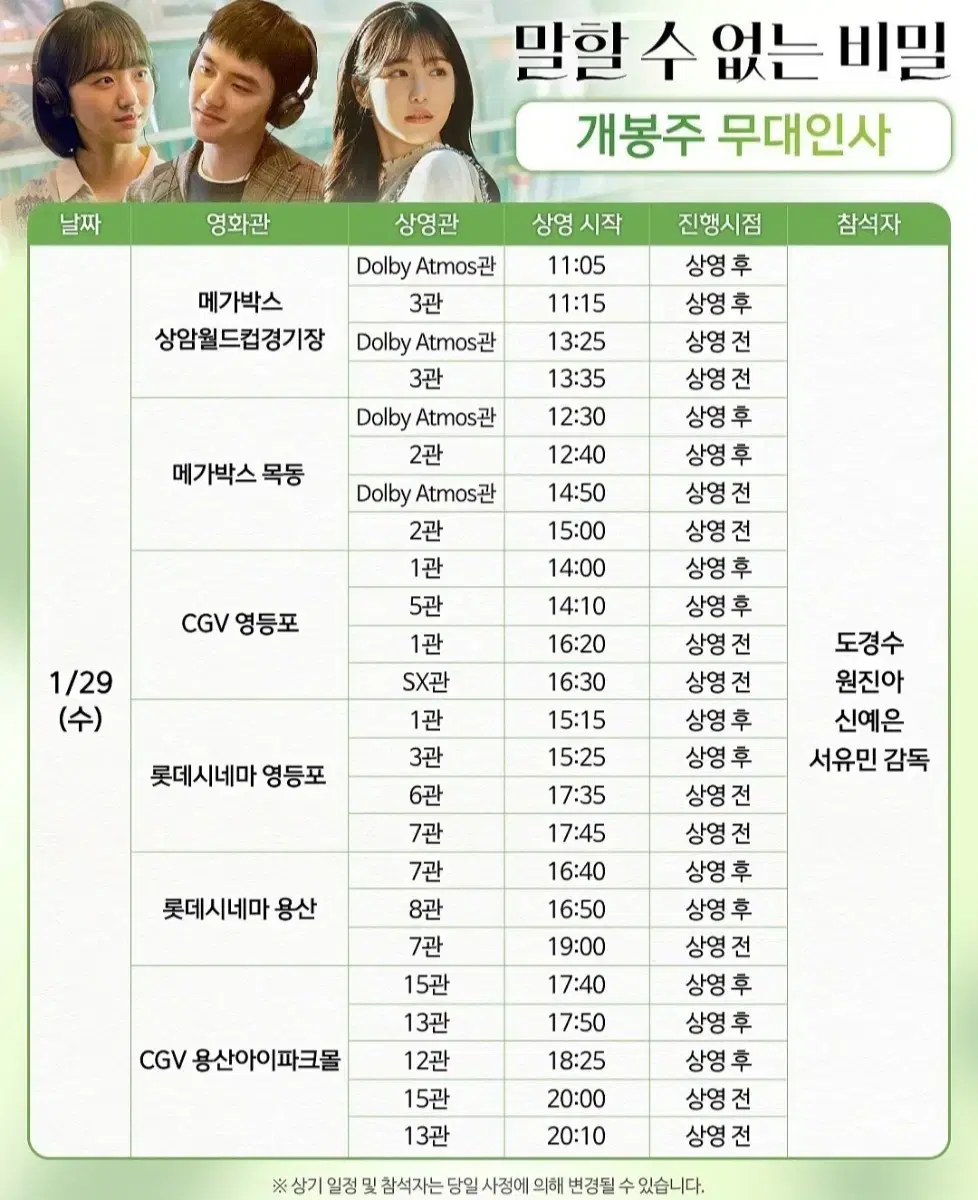 [영등포] 1.29 말할수없는비밀 무대인사 단석 정가 이하