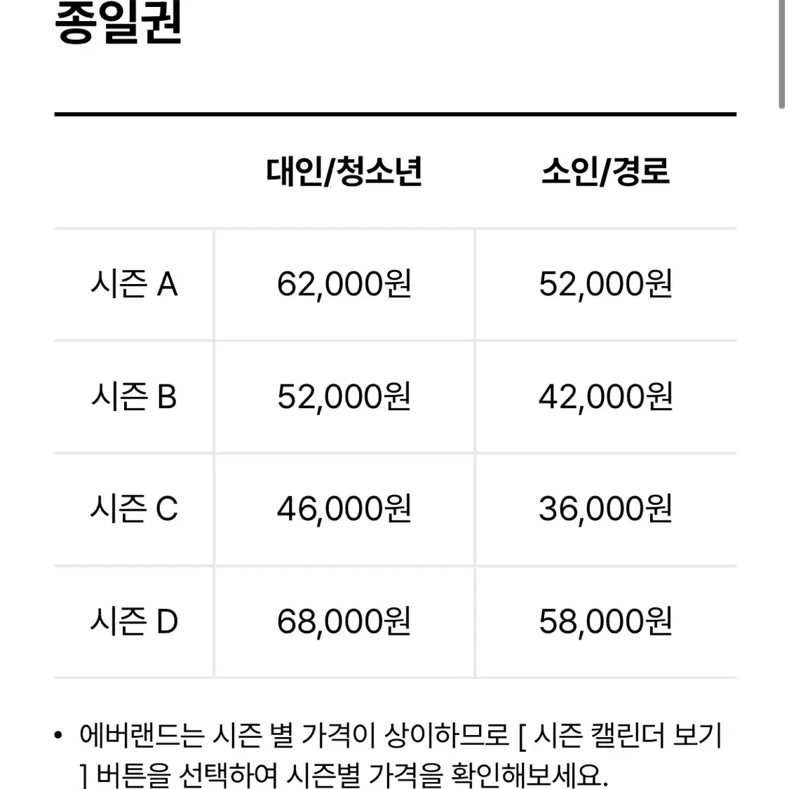 에버랜드 B,C시즌 자유 이용권 종일권 대인 티켓(총3장)