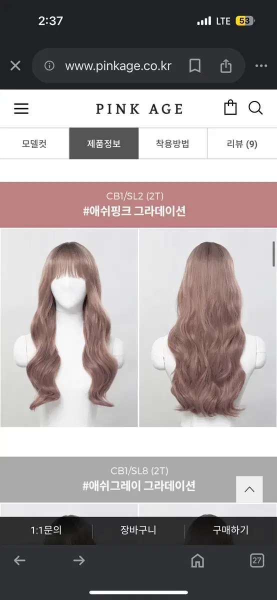 핑크에이지 애쉬핑크 그라데이션 통가발