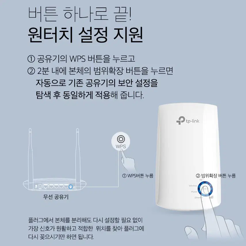 어댑터일체형 무선 Wifi WPS 확장증폭기