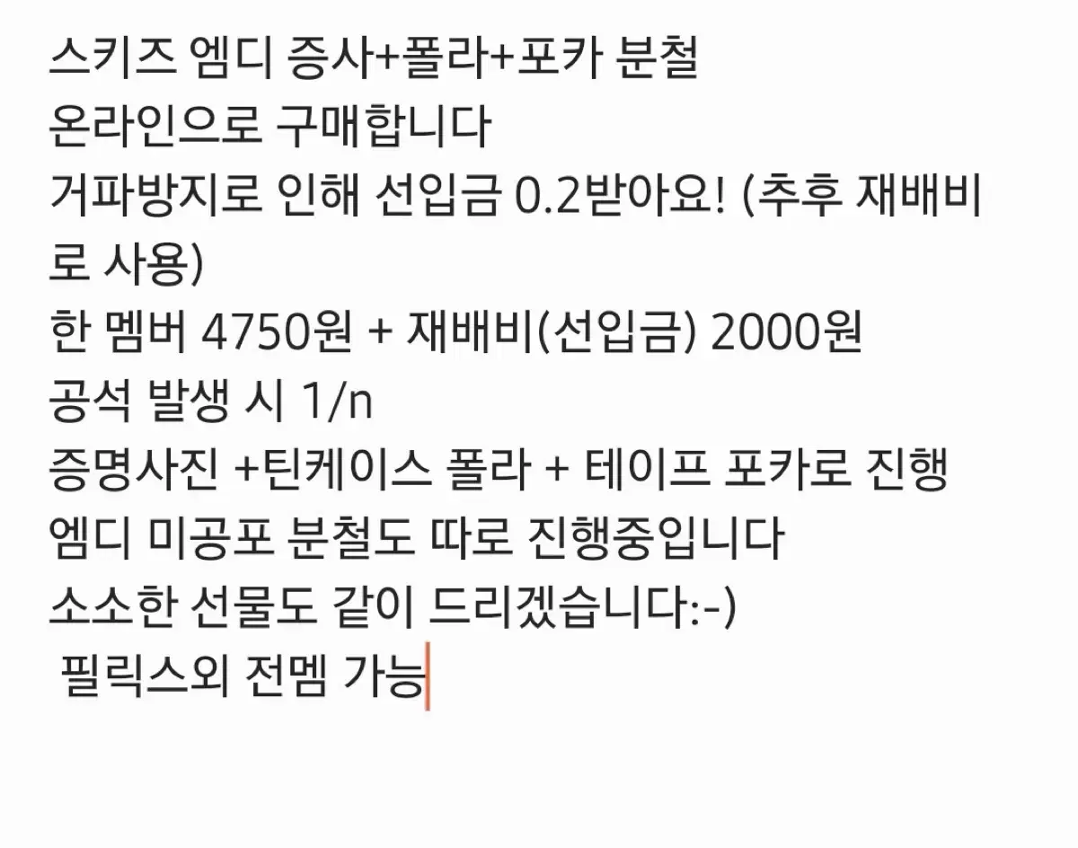 스키즈 엠디 분철 증사폴라