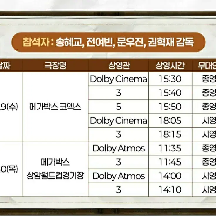 검은수녀들 무대인사 코엑스 A열 2연석