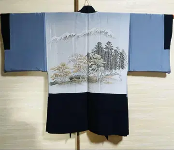 남자 기모노 순수 실크 긴 겉옷*뒷면 패턴 카와이타마도 도안