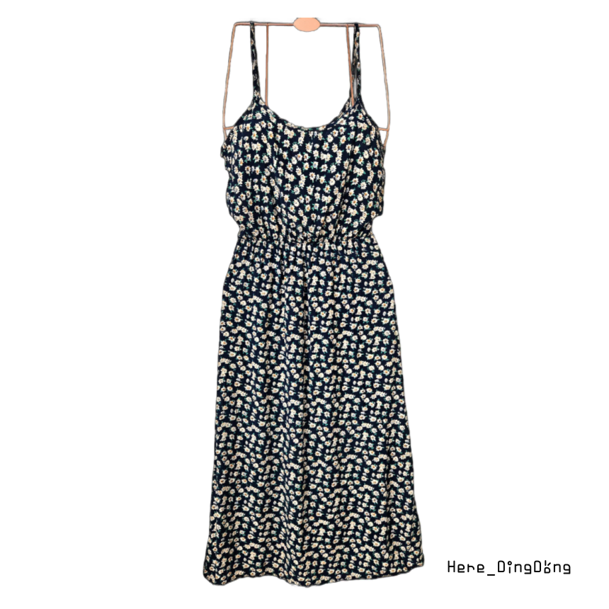 Ding-dong :) Navy-colored long dress with white floral patterned bustier