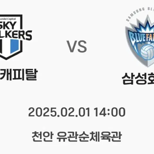 (02/01)현대캐피탈 vs 삼성화재 A구역 2연석 판매