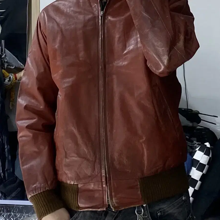 [L] 90s Leather Wecu 브라운 리얼레더 시어링 자켓