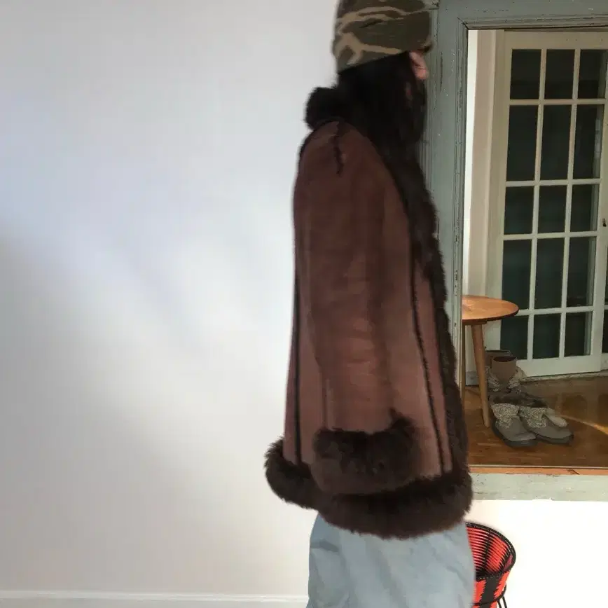 vintage brown duffle shearling coat