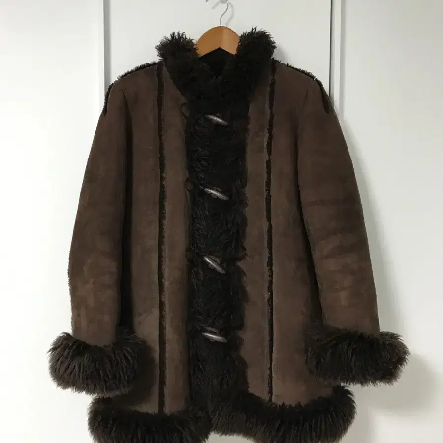 vintage brown duffle shearling coat