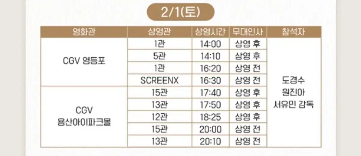 말할수없는비밀 2/1토 CGV영등포 B오블,1석 14:00 무대인사