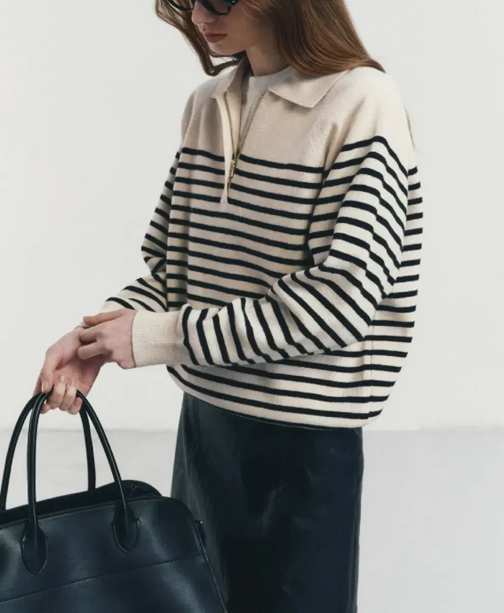 [Dunst] Stripe Half Zip-Up Sweater Cream XS