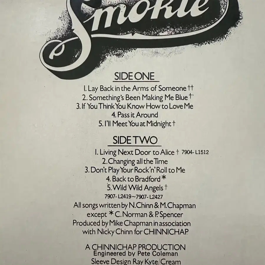 Smokie 히트곡 모음집 레코드(LP) 팝니다.